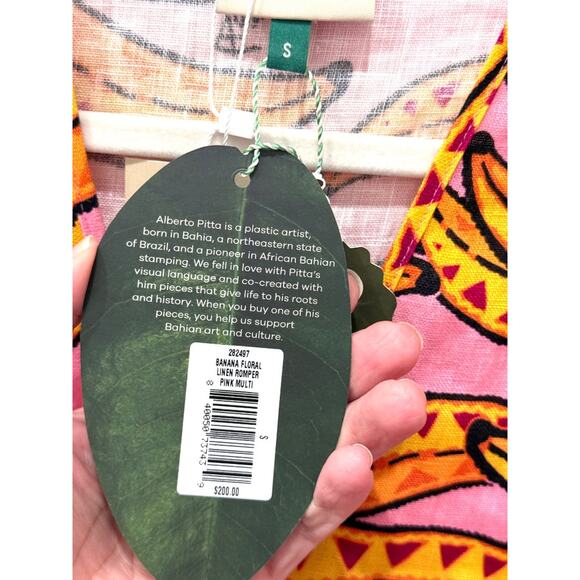 NWT Farm Rio Banana Floral Linen 3/4 Sleeve Romper Pink/Yellow Women's Size S - Picture 6 of 7